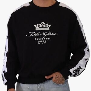 Dolce & Gabbana Black Cotton Crewneck Crown 1984 Stars Pullover XS. New W/O tag